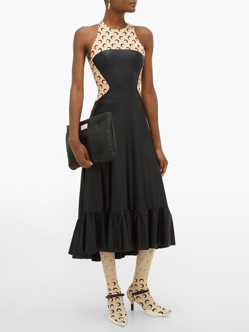 Marine Serre Crescent-moon Print Sleeveless Dress Black Beige - 70% Off Sale