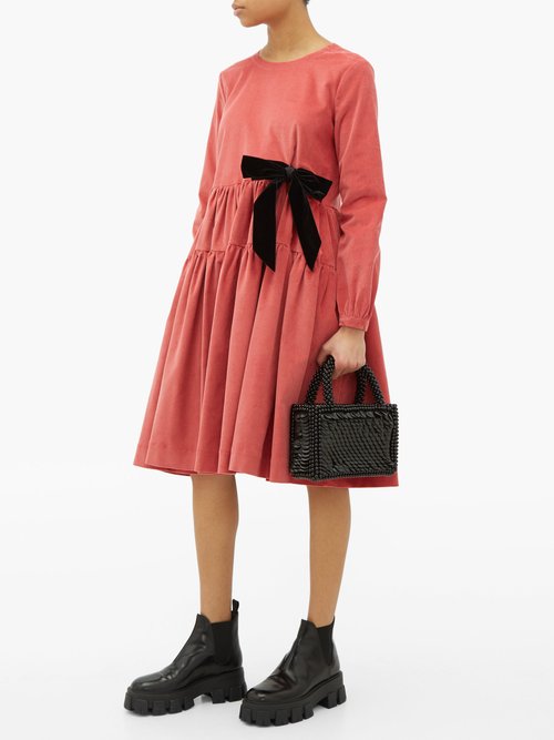 Molly Goddard Deliah Velvet-bow Cotton-blend Corduroy Dress Pink - 70% Off Sale