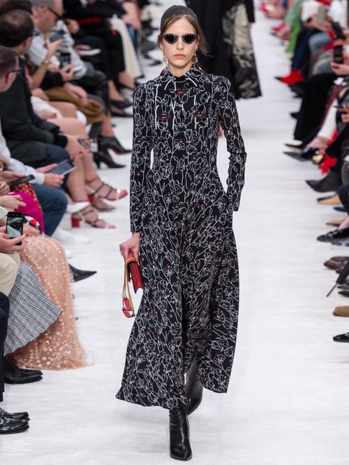 Valentino X Undercover Lip Floral-print Silk Dress Black Print - 70% Off Sale