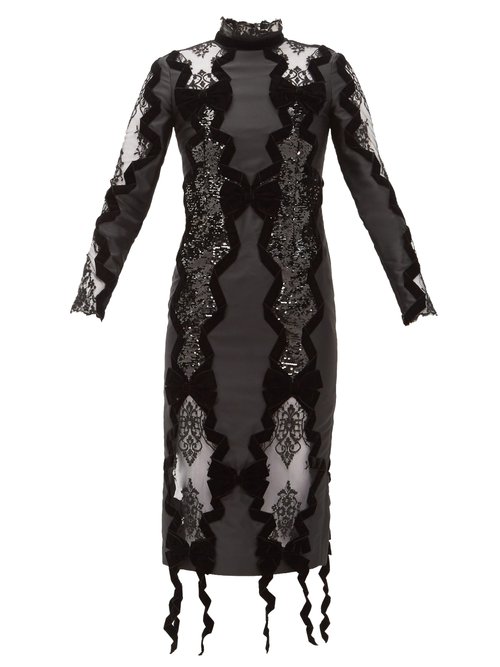 Erdem - Deletta Lace-insert Velvet And Sequin Fitted Dress Black