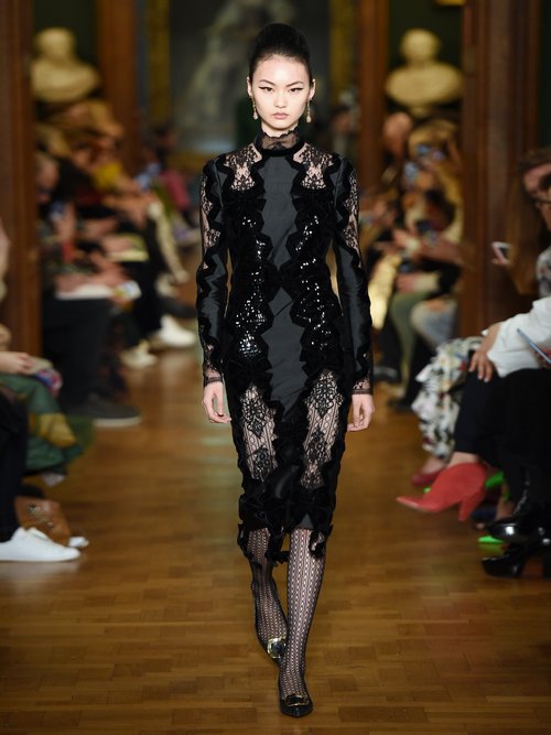 Erdem Deletta Lace-insert Velvet And Sequin Fitted Dress Black - 70% Off Sale
