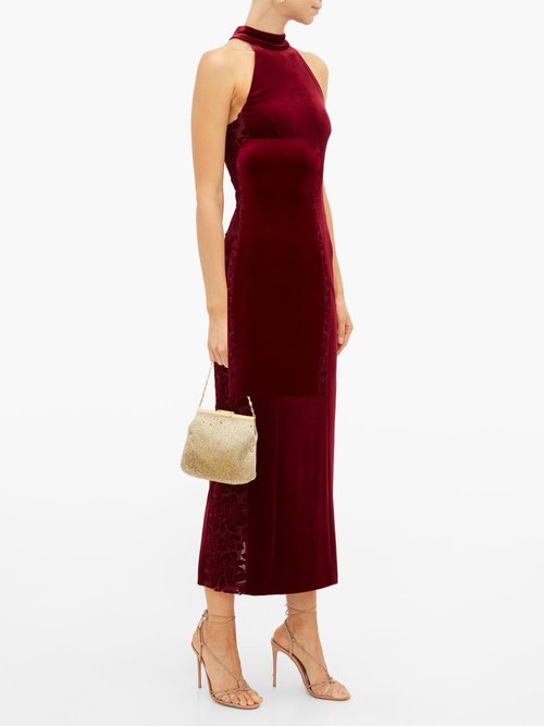 Galvan Rosa Tulle-insert Velvet Dress Burgundy - 70% Off Sale