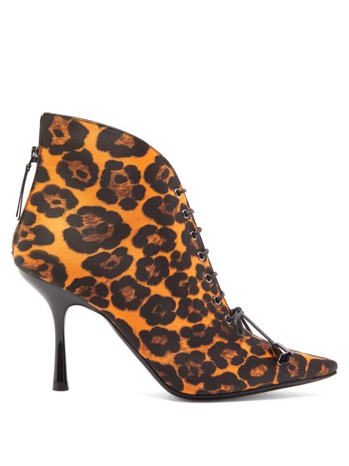 Buy Fabrizio Viti - Mae Leopard-print Lace-up Satin Ankle Boots Leopard online - shop best Fabrizio Viti shoes sales