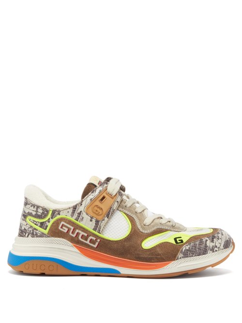 Buy Gucci - Ultrapace Leather And Mesh Trainers Beige White online - shop best Gucci shoes sales