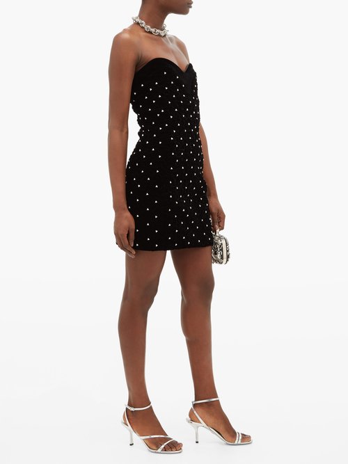 Saint Laurent Crystal-embellished Smocked-velvet Mini Dress Black – 70% Off Sale