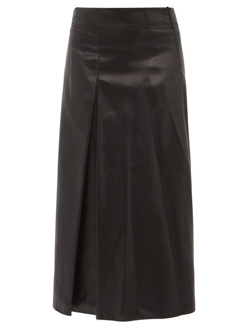 Sara Lanzi Box-Pleated Charmeuse A-Line Skirt In Black | ModeSens