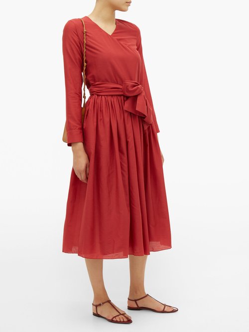 Sara Lanzi V-neck Cotton-blend Wrap Dress Red - 70% Off Sale