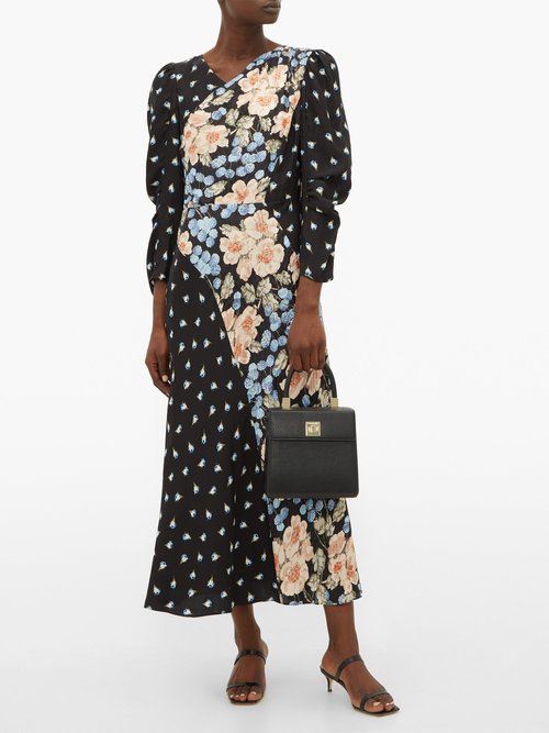 Rebecca Taylor Blush Rose-print Silk-blend Midi Dress Black Multi - 70% Off Sale