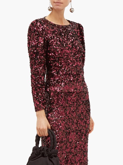 Rebecca Taylor Long-sleeved Sequinned Top Burgundy – 70% Off Sale