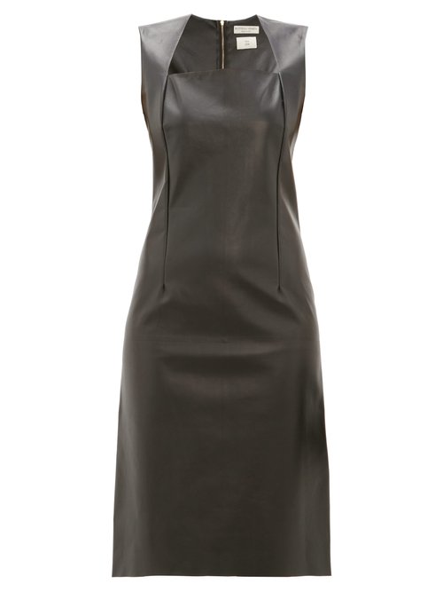 Bottega Veneta - Square-neck Leather Dress Black