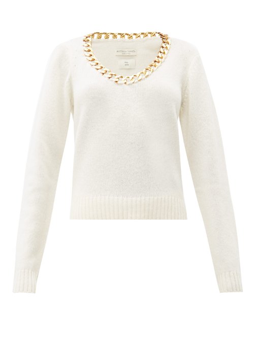 Bottega Veneta - Chain-trim Scoop-neck Wool Sweater White