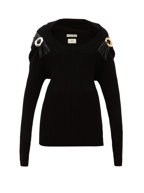Bottega Veneta - Embellished Ribbed Wool-blend Sweater Black