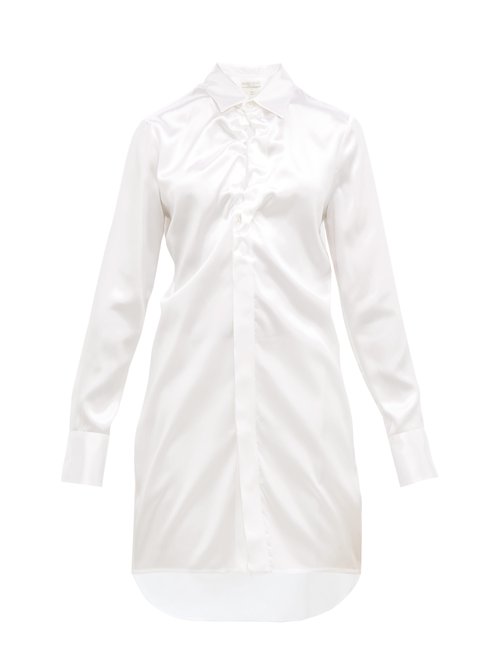 Bottega Veneta - Gathered Satin Longline Shirt White