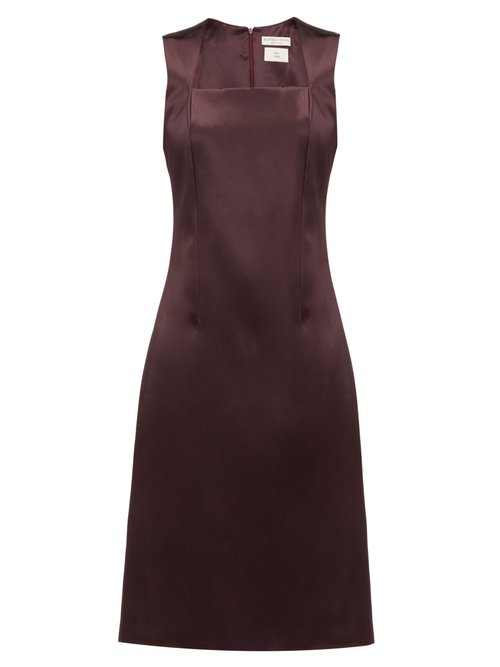 Buy Bottega Veneta - Square-neck Satin Midi Dress Burgundy online - shop best Bottega Veneta clothing sales