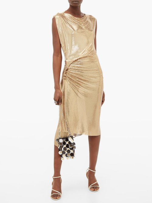 Paco Rabanne Gathered Chainmail Dress Gold - 70% Off Sale