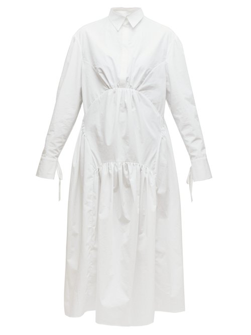 Cecilie Bahnsen Thea Gathered Cotton Poplin Shirtdress In White | ModeSens