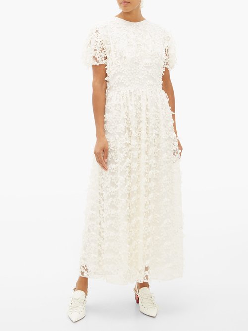 Cecilie Bahnsen Tai Floral-embroidered Tulle Dress Ivory - 70% Off Sale