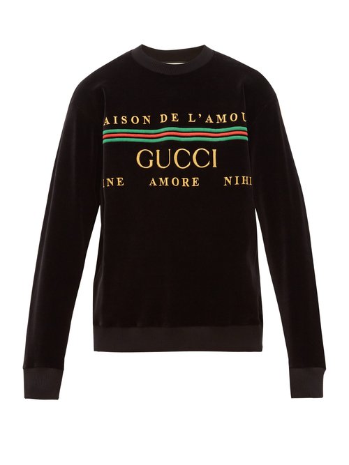 Gucci - Logo-embroidered Cotton-blend Sweatshirt - Mens - Black