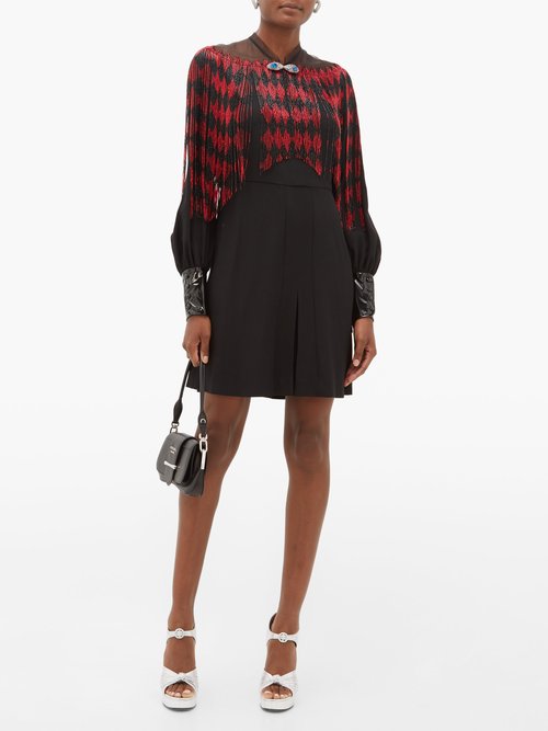 Gucci Crystal-snake Beaded Crepe Mini Dress Black Multi