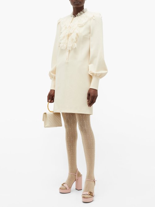 Gucci Lace-ruffled Cady Mini Dress Ivory