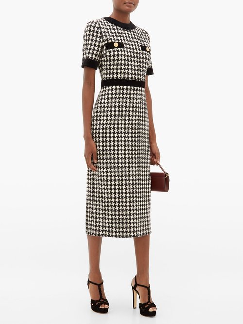 Gucci Houndstooth Wool-blend Dress Black White