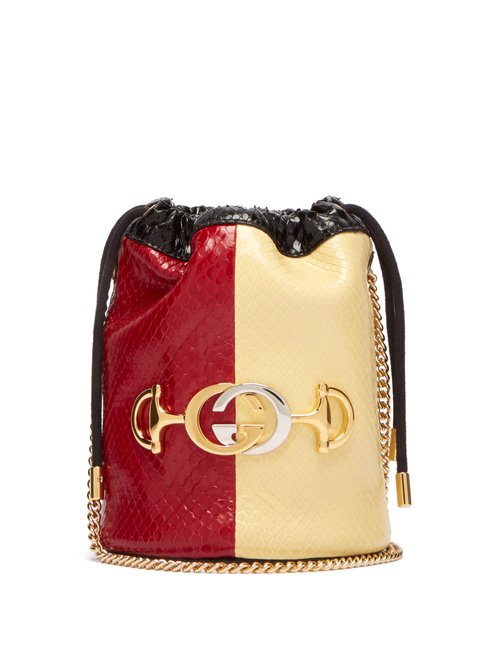 Gucci - Zumi Colour-block Elaphe Cross-body Bucket Bag - Womens - Red