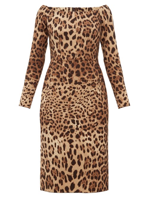 Dolce & Gabbana – Leopard-print Off-the-shoulder Wool-crepe Dress Leopard