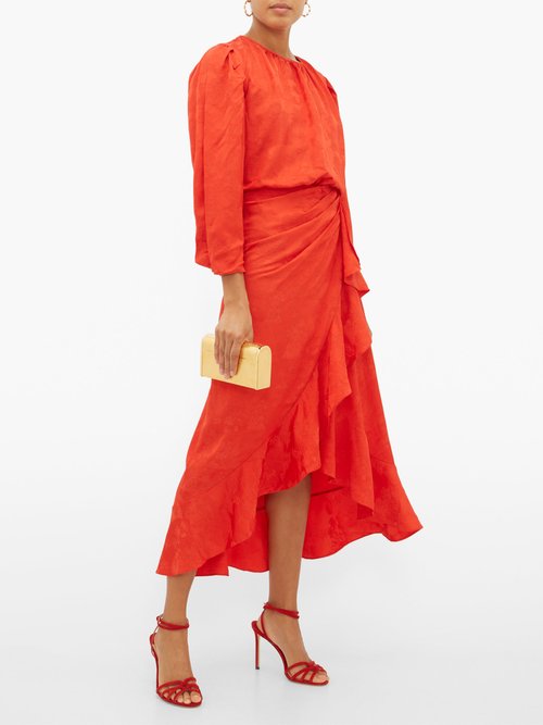 Johanna Ortiz Cuentos Y Relatos Jacquard-satin Midi Dress Red - 70% Off Sale