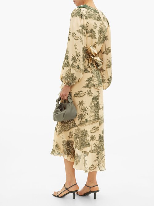 Johanna Ortiz Al Son Del Tambor Silk-georgette Wrap Dress Green Multi - 70% Off Sale