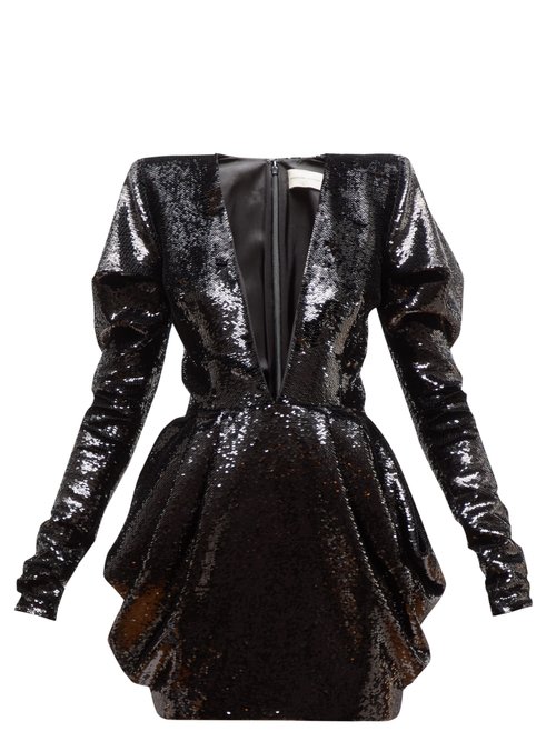 Buy Alexandre Vauthier - Plunge-neck Draped Two-way Sequin Mini Dress Black online - shop best Alexandre Vauthier clothing sales