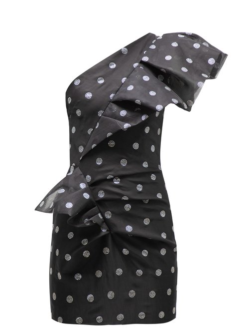 Alexandre Vauthier - Crystal Polka-dot Asymmetric Silk-organza Dress Black Multi