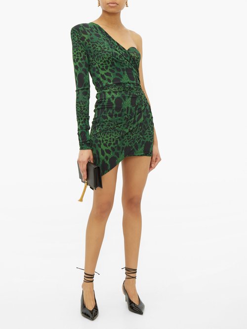 Alexandre Vauthier Lynx-print One-shoulder Mini Dress Green Print - 70% Off Sale