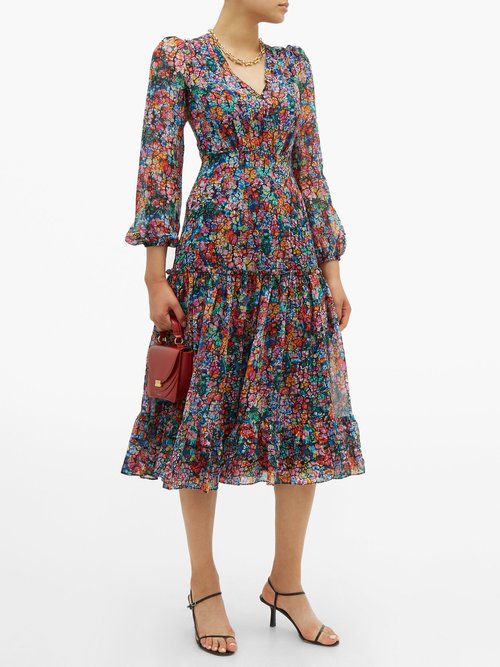 Saloni Devon Cracked-floral Print Silk-georgette Dress Multi - 70% Off Sale