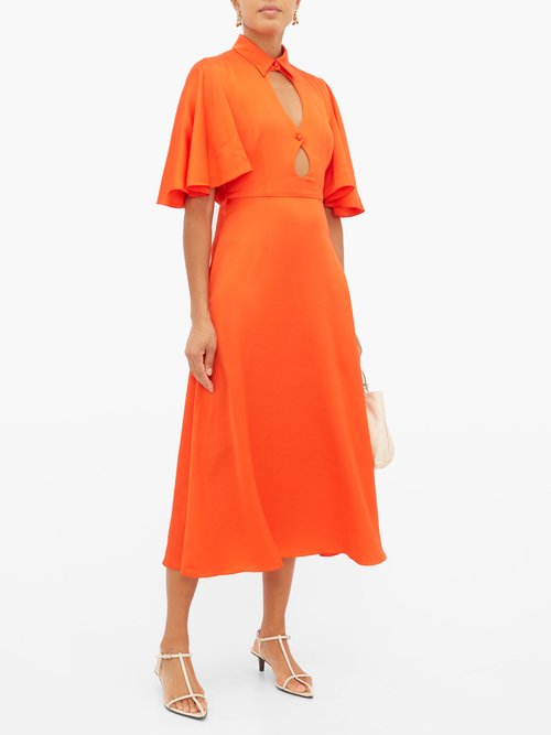 Françoise Cut-out Cape-back Satin Dress Orange - 70% Off Sale