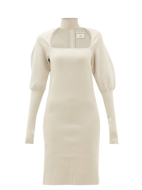 Bottega Veneta - High-neck Gigot-sleeve Wool-blend Dress Cream
