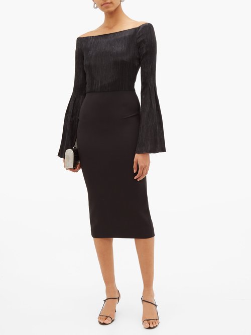 Roland Mouret Anina Off-the-shoulder Lamé And Cady Dress Black - 70% Off Sale