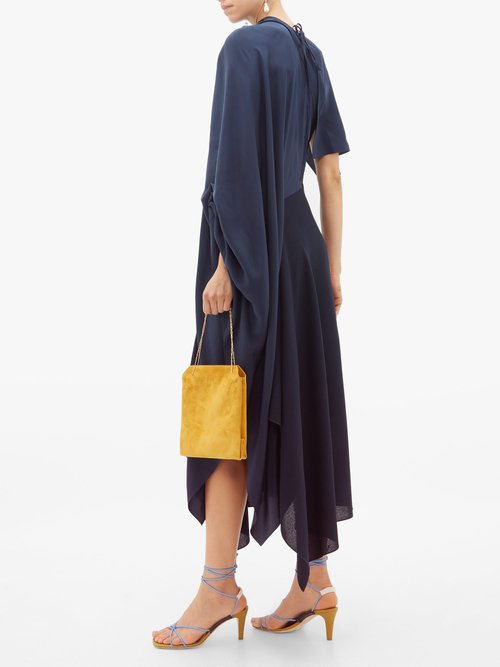 Roland Mouret Calhern Asymmetric Draped Silk And Wool Dress Navy - 70% Off Sale