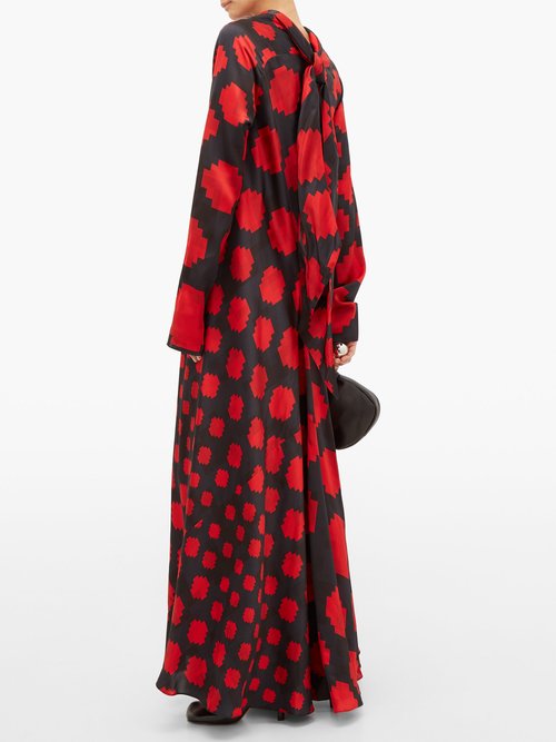 Marni High-neck Pixel-print Satin Maxi Dress Black Red - 70% Off Sale
