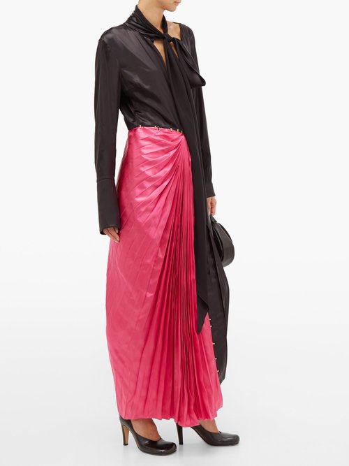 Marni Necktie Asymmetric Satin Midi Dress Black Multi - 70% Off Sale