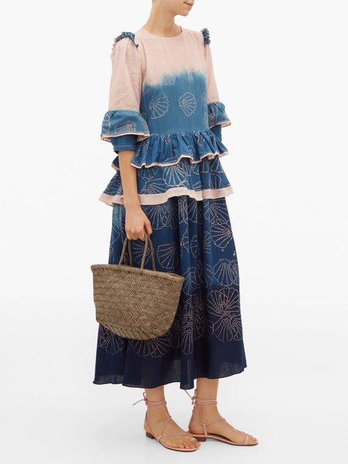 Story Mfg. Tulsi Seashell-print Organic-cotton Midi Dress Blue Multi - 70% Off Sale