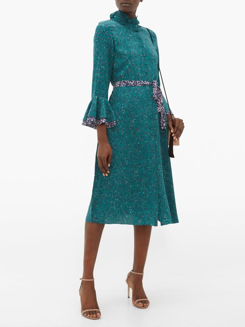 Beulah Maia Floral-print Silk Crepe De Chine Dress Green Multi - 70% Off Sale