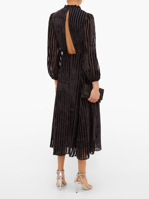 Beulah Sonia Striped Devoré-velvet Dress Black - 70% Off Sale