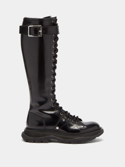 Alexander McQueen Tread Exaggerated-sole Leather Knee-high Boots