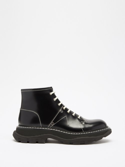 Alexander Mcqueen - Tread Exaggerated-sole Leather Ankle Boots Black White
