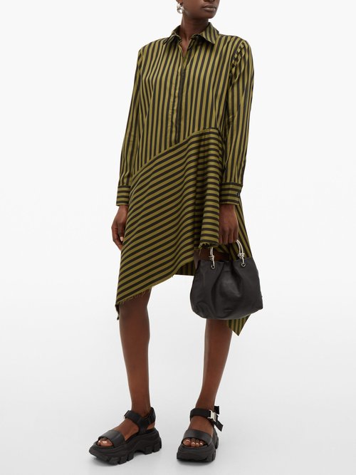 Marques'almeida Asymmetric-hem Striped Cotton Dress Khaki - 70% Off Sale