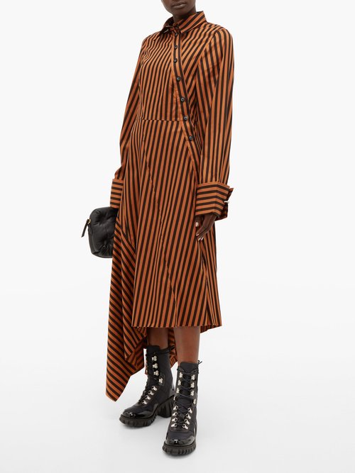 Marques'almeida Asymmetric Striped Cotton Shirtdress Brown Multi - 70% Off Sale