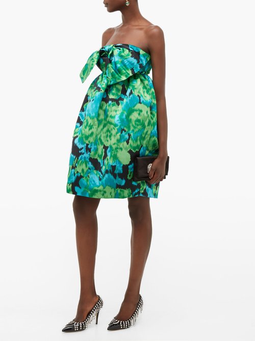 Richard Quinn Floral-print Strapless Satin Dress Green Multi - 70% Off Sale