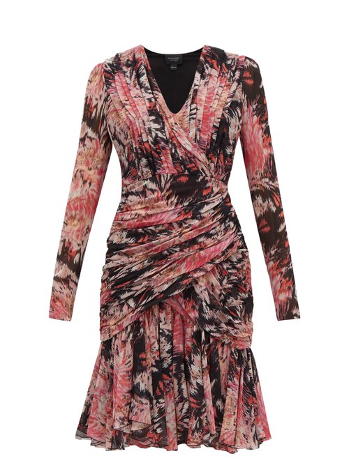 Giambattista Valli – Floral-print Ruched Silk Dress Black Multi