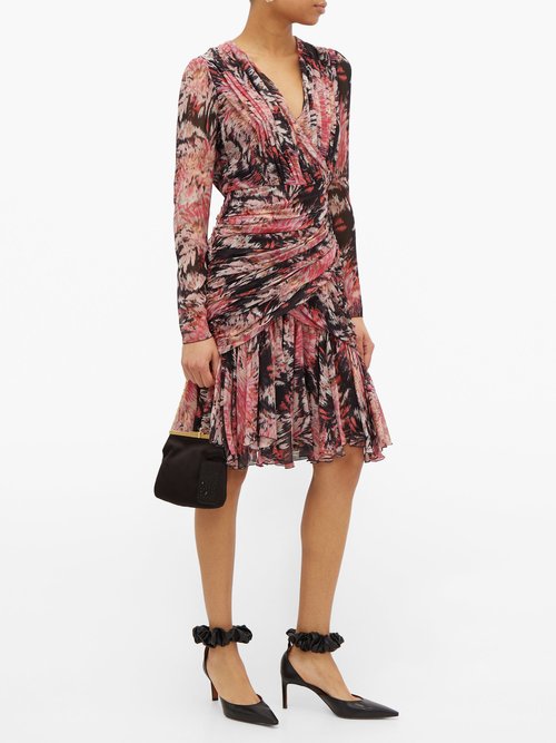 Giambattista Valli Floral-print Ruched Silk Dress Black Multi - 70% Off Sale