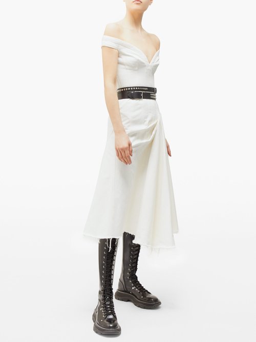 Alexander Mcqueen Off-the-shoulder Denim Dress White - 70% Off Sale